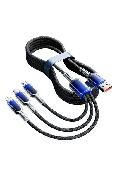 Choice كابل شحن USB أسود 3 في 1 بقوة 6 أمبير و240 واط من نوع Micro USB Type C...