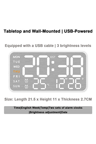 Choice B-White Shell Mirror Brushed Finish Wall Clock Premium Feel Silent Wall Clock Table Alarm Clock Temp