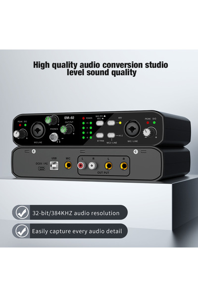Choice واجهة صوتية EM-02 مع ميكروفون، مضخم صوت 48 فولت، دقة صوت 32 بت/384 كيلو هرتز للجيتار الكهربائي