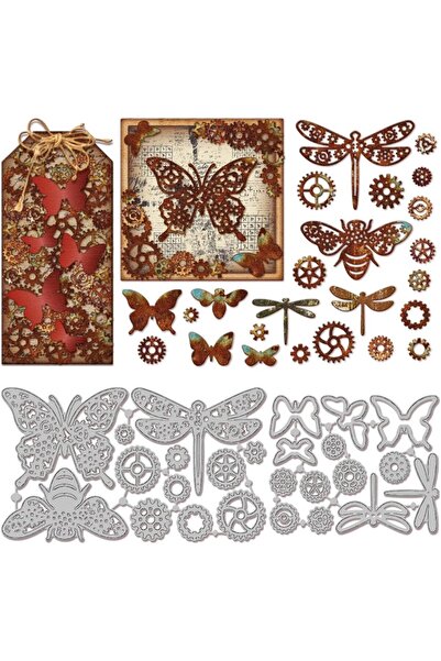 Choice AECH04-12594 قوالب تقطيع معدنية على شكل أجنحة تروس ستيمبانك، فراشة، نحلة، يعسوب، حشرات، تقطيع ونقش