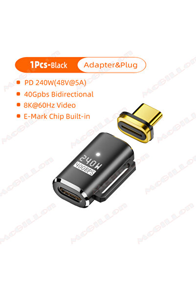 Choice محول واحد أسود USB4 بسرعة 40 جيجابت في الثانية، يدعم الشحن السريع بقوة 240 واط، محول مغناطيسي من USB-C إلى Type-C