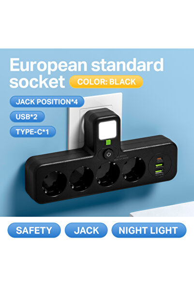 Choice EU Plug Black-8025UL EU Plug AC Power Strip Multiprise Wall Mounted So...