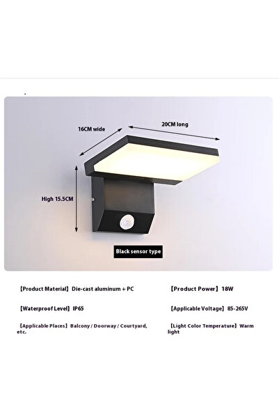 Choice مصباح جداري خارجي دوار مزود بمستشعر حركة بقوة 18 واط، بإضاءة دافئة، مقاوم للماء، مناسب للحدائق والفناءات.