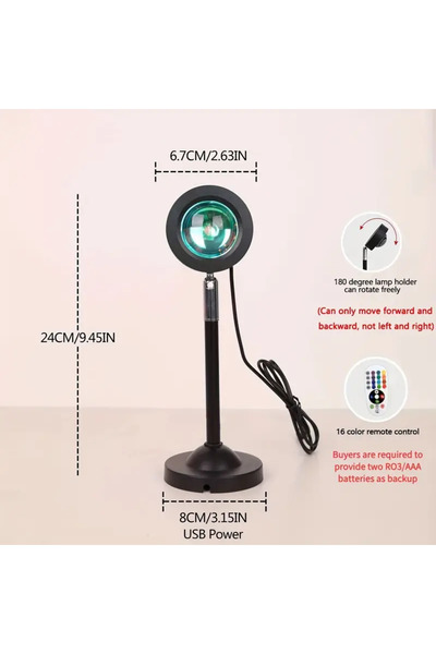 Choice RGB 9.45INCH black USB LED projector night light RGB sunset atmosphere night light, with remote cont