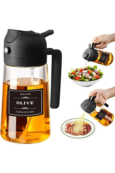 Choice بخاخ زيت أسود واحد للطبخ، موزع زيت زيتون 2 في 1 للرش والسكب مع ملصقات،