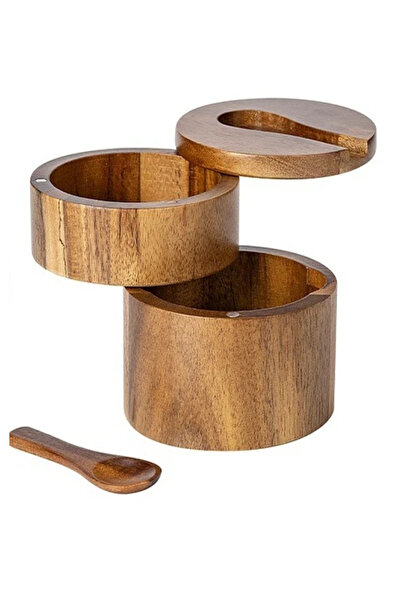 choice2 2 Layer Acacia Wood Salt Shaker Seasoning Box Bamboo Pepper Box with ...