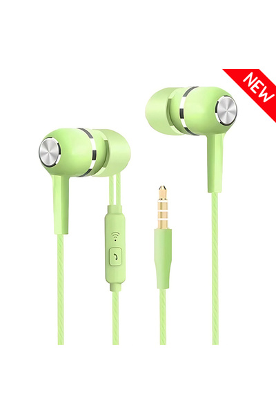 Choice سماعات أذن سلكية جديدة (خضراء) 3.5 ملم، داخل الأذن، مزودة بميكروفون، ص...