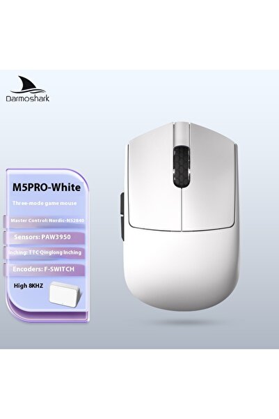 Choice ماوس الألعاب اللاسلكي الجديد M5 PRO من دارموشارك، طراز PixArt PAW3950، أبيض اللون، بثلاثة أوضاع، مناسب للمكتب، خفيف الوزن (38 غرام).