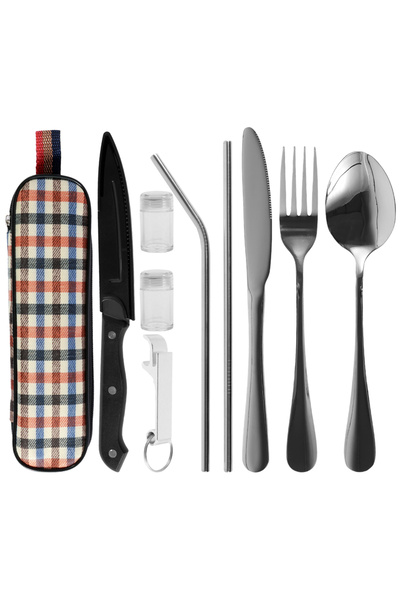 Choice Silver 10Pc Travel Cutlery Set with Storage Bag Stainless Steel Travel Utensils Set Portable Camping