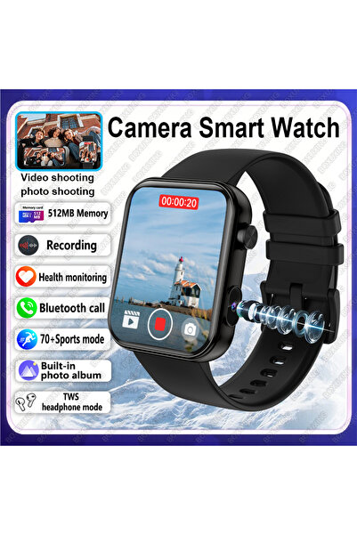 Choice ساعة ذكية جديدة مزودة بكاميرا، لون أسود، إصدار 2025، للرجال والنساء، ل...