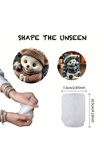 Choice قالب سيليكون على شكل دب صغير لشمعة عيد الميلاد GJ-188، نسيج محبوك شفاف...