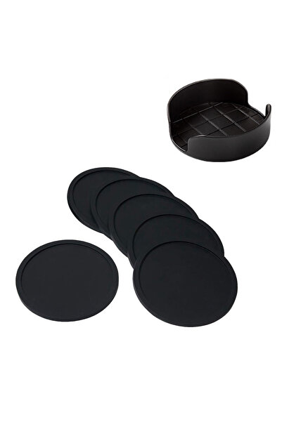 Choice طقم من 6 قطع من قواعد الأكواب السوداء، مصنوعة من السيليكون، قطرها 10 س...