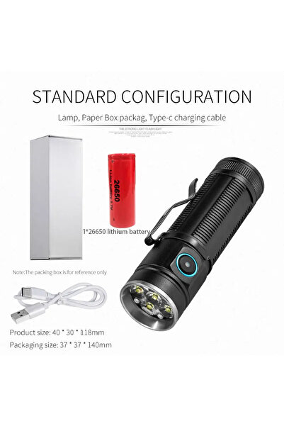 Choice مصباح يدوي قوي W5184 (1X26650) بستة مصابيح LED، بقوة 3000 لومن، قابل لإعادة الشحن، مقاوم للماء، للاستخدام الخارجي