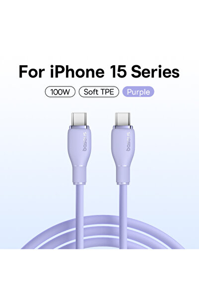 Baseus كابل USB-C إلى USB Type-C بنفسجي اللون بطول 1.2 متر، يدعم الشحن السريع PD بقدرة 100 واط