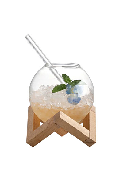 Choice 400ml 3-piece set Drink Glass Cup With Wood Stand Creative Lunar Round...