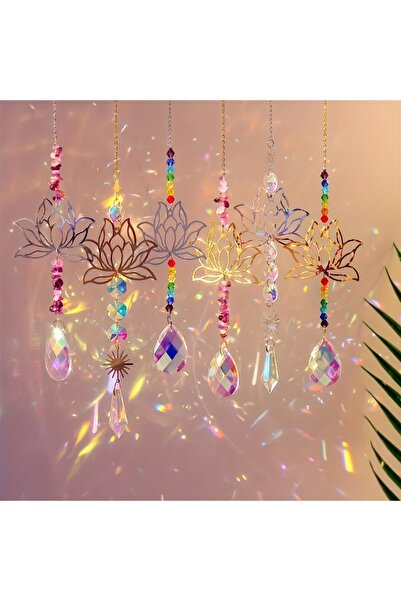 Choice مجموعة من 6 قطع من خرز زجاج اللوتس لتعليق الضوء - زينة كريستالية على شكل خرز شاكرا لعرضها على نوافذ المنزل، ولحفلات الزفاف.