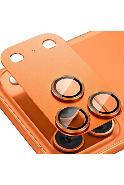 Choice واقي عدسة كاميرا آيفون 17 برو ماكس برتقالي اللون، مصنوع من سبائك الألومنيوم المعدنية.