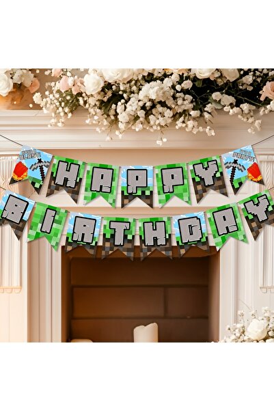 Choice لافتة عيد ميلاد سعيد خضراء بتصميم بكسل، جاهزة للتعليق، زينة عيد ميلاد مستوحاة من ألعاب الفيديو، ديكورات عيد ميلاد بكسل