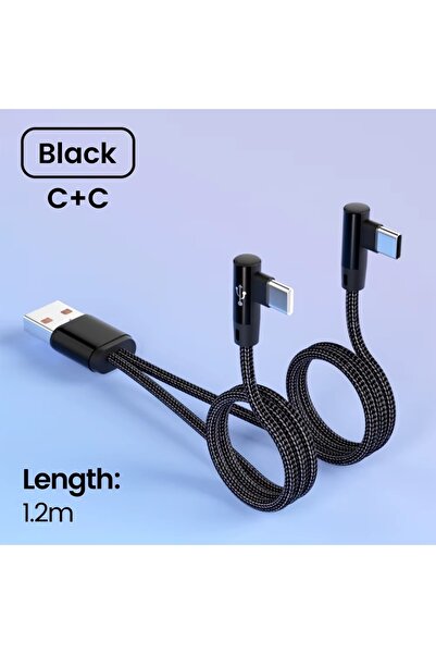 Choice كابل شحن USB أسود بطول 1.2 متر، ثنائي الاستخدام، مزود بموصل زاوية، مع ...
