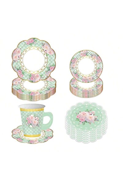 Choice طقم أدوات مائدة لحفلات الشاي يكفي لـ 16 ضيفًا، مناسب لحفلات الشاي النس...