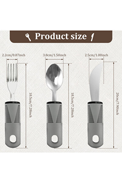 Choice Grey 3Pcs Disabled Cutlery Weighted Feeding Dinnerwares Elderly Adaptive Spoon Fork Tableware Parkin