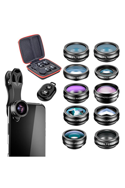 Choice مجموعة عدسات هاتف APEXEL متعددة الاستخدامات 10 في 1 مع جهاز تحكم عن بعد، عدسة عين السمكة، عدسة واسعة الزاوية، عدسة ماكرو، فلتر CPL