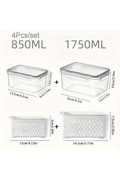 Choice طقم مكون من 4 قطع من حاويات تخزين الطعام الرمادية للثلاجة مع أغطية ومصفاة، مصنوعة من البلاستيك لحفظ المنتجات الطازجة.