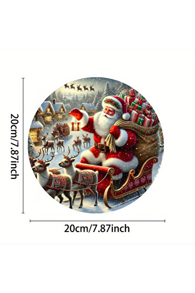 Choice لوحة ألومنيوم دائرية سوداء احتفالية مقاس 7.8 × 7.8 بوصة (20 × 20 سم): سانتا كلوز مع حيوانات الرنة والهدايا