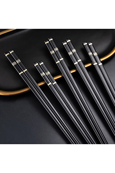 Choice Black 5pcs 5 Pair Japanese Chopsticks Alloy Non-Slip Sushi Chop Sticks Set Black Chinese Gift Reusab