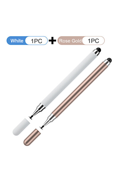 Choice قلم لمس عالمي 2 في 1 أبيض-ذهبي، قطعتان أو نصف قطعة، مناسب للأجهزة اللوحية والهواتف المحمولة التي تعمل بنظامي أندرويد وiOS، بالإضافة إلى ملحقات لأجهزة آيباد.