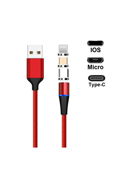 Choice كابل شحن مغناطيسي USB أحمر بطول متر واحد، شاحن 3 في 1، كابل شحن سريع 3...