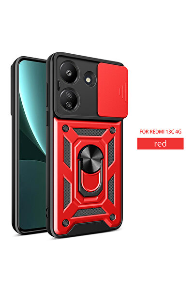 Choice جراب حماية مقاوم للصدمات لهاتف Redmi 13C 4G باللون الأحمر، مزود بواقي ...