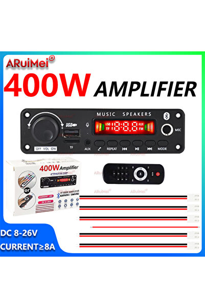 Choice مضخم صوت واحد بقوة 400 واط، مزود بتقنية بلوتوث 5.1 ولوحة فك تشفير MP3، ومشغل صوت بقوة 4*100 واط، يعمل بجهد 26 فولت، مشغل MP3 يمكنك تركيبه بنفسك، راديو FM للسيارة