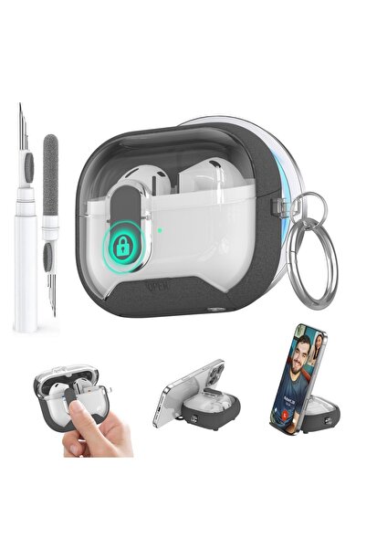 Choice جراب قفل آمن رمادي اللون لسماعات Galaxy Buds 3Pro مع قلم، مزود بحامل ل...