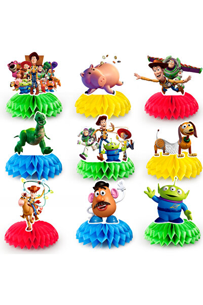 Choice مجموعة أخرى من قطع الزينة المركزية متعددة الاستخدامات من Toy Story للطاولة، 9 قطع من قطع الزينة المركزية على شكل خلية نحل من Toy Story لحفلات Toy Story