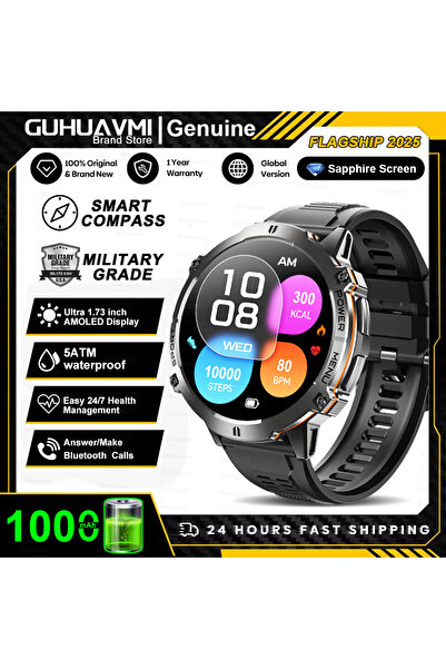 Choice ساعة ذكية سوداء اللون بتصميم T-Rex 3، مقاومة للماء حتى عمق 100 متر، مز...