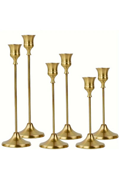 Choice 6 قطع من الشمعدانات النحاسية اللون، زينة حديدية عتيقة، شمعدانات برونزي...