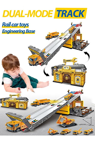 Generic Alloy car models, storage and catapult racing track parking lot, foldable track racing toy truck set