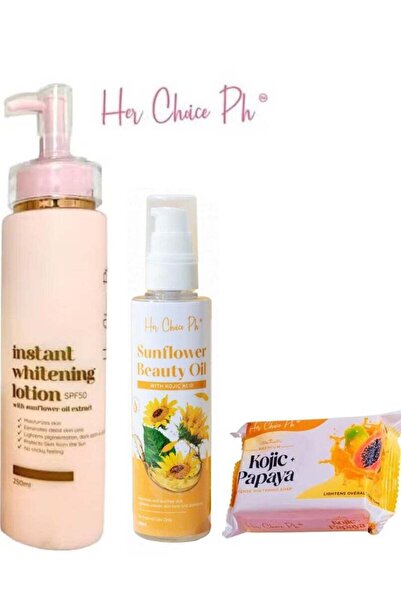 Her Choice Ph Kojic + Papaya Whitening Soap 120g, Lotion SPF50 250ml & Sunflo...
