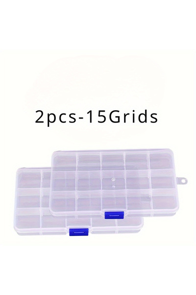 Choice 2pcs 15Grids 2pcs Clear Plastic Jewelry Box, Travel-Friendly Clear Plastic Bead Storage Container wi