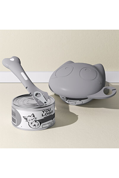 Choice طقم غطاء وملعقة من السيليكون الرمادي لعلبة طعام القطط، مغرفة متعددة ال...