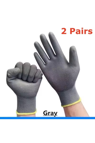 Choice L PU120 Gray 2Pairs 20PCS Safety Work Gloves PU Palm Coated Anti-slip ...