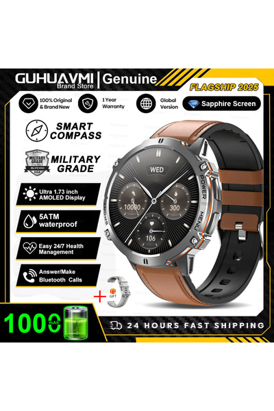 Choice ساعة ذكية T-Rex 3 الأصلية، مصنوعة من الجلد البني، ببطارية 1000 مللي أم...