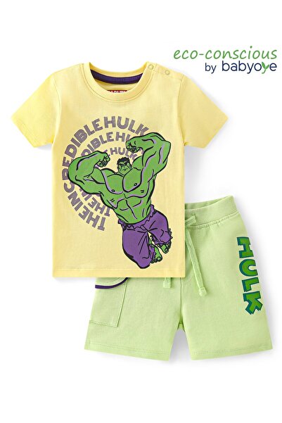 Babyoye Marvel Interlock Knit Half Sleeves T-Shirts and Shorts Set with Hulk ...