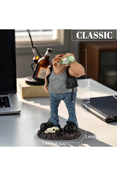 Choice تمثال راكب دراجة نارية مضحك مع زجاجة بيرة، مصنوع من الراتنج، ديكور منز...