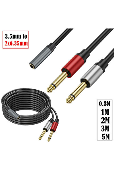 BSN 30cm 3.5 Female 3.5mm Female to 2 x 6.35mm Male Mono Quarter inch Female TRS to Dual 6.5 1/4 Inch Ma