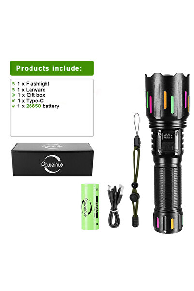 Choice بطارية E-26650، صندوق، 800000000 لومن، مصباح يدوي فائق السطوع، محمول، قابل لإعادة الشحن، مصباح LED، تكتيكي، تكبير/تصغير