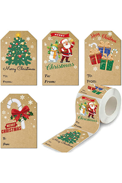 Choice 5x5x3CM 1 roll Kraft Paper Gift Label Stickers Roll | Christmas Self-A...