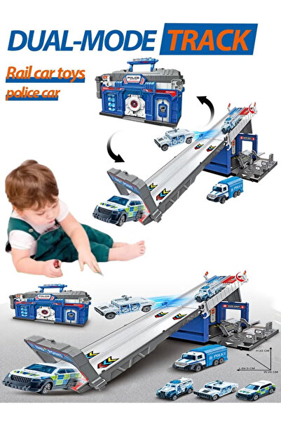 Generic Alloy car models, storage and catapult racing track parking lot, foldable track racing toy truck set