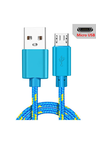 Choice كابل شحن سريع Micro USB بطول 3 أمتار، مصنوع من النايلون الأزرق المضفر،...